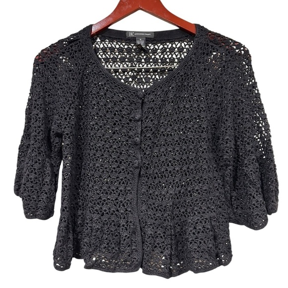 Vintage INC International Concepts Crochet Cardigan Open Knit Black Whimsigoth M - Picture 1 of 6